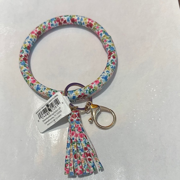 None Accessories - Multicolored Flowers White & Floral Keychain Bracelet with Tassel NWT